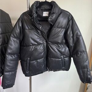 Cisono Black Puffer Jacket - Faux Leather
